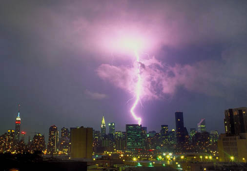 Greg Geffner, United Nations, Secretariat Building, Lightning Strike. Aug 2, 2002. 8:49 PM. 