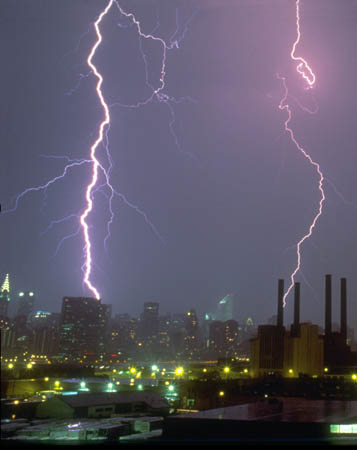 Greg Geffner, United Nations Secretariat Building, Lightning Strike. June 3, 1995. 9:25 PM.
