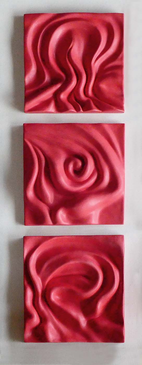 Three Red Relief Ceramic Sculptures by Greg Geffner